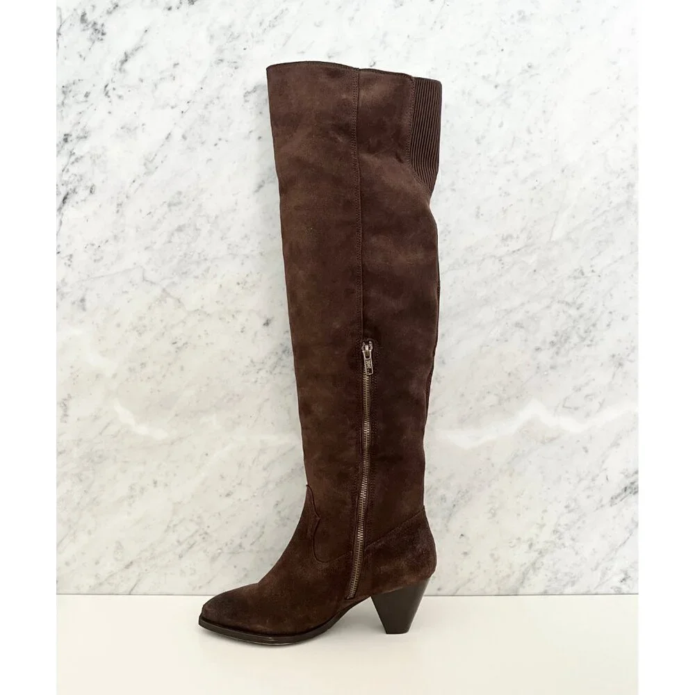 NEW Frye Women's June Over the Knee Brown Suede Boots 7 Boho Festival Chunky